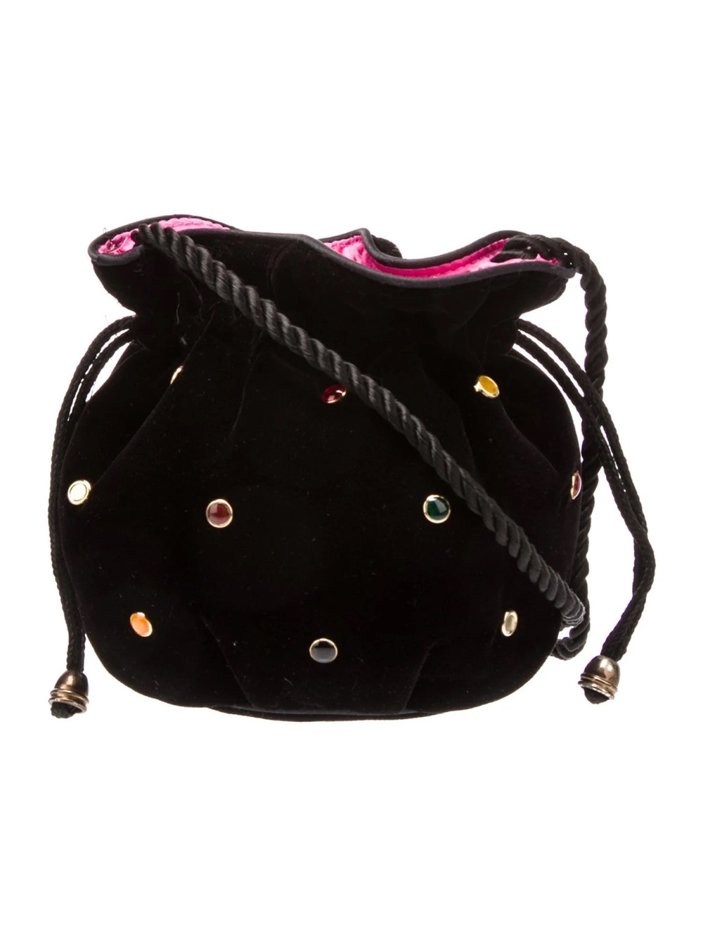 Rare Vintage Velvet Bob Mackie Drawstring Pouch Bag with Multicolor Studs